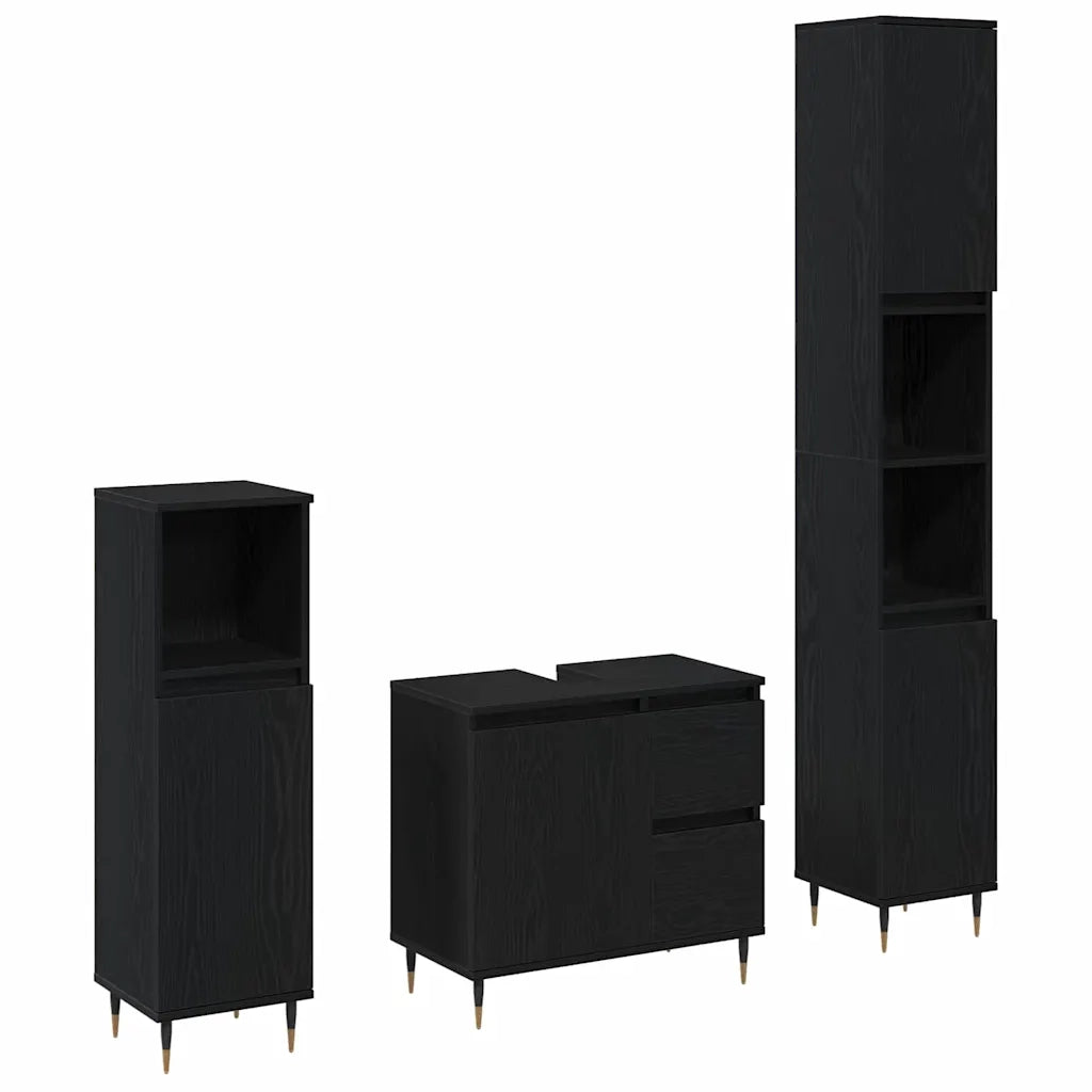 Set di mobili per il bagno 3 pcs Rovere Nero 30 x 30 x 190 cm 3333096