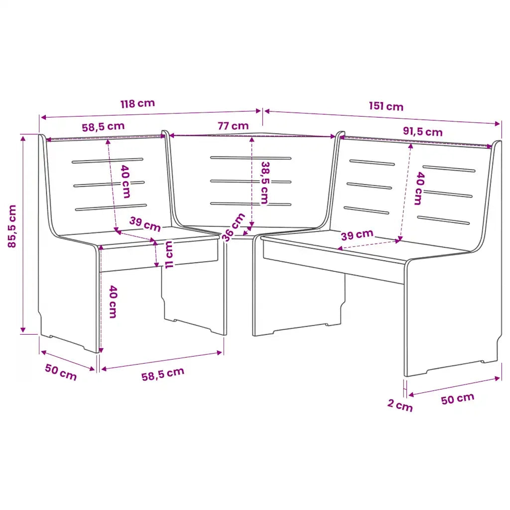 Panca Angolare-Sgabello-Panca da esterno REINE 151 cm in Legno di Pino ambra e Bianco