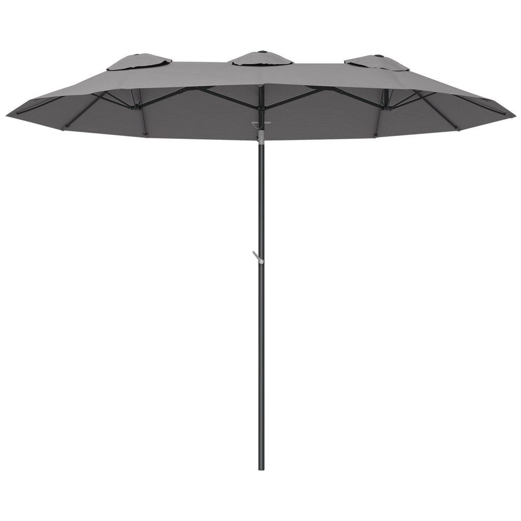 Ombrellone Doppio 285x147x227 cm Inclinabile a 45° con Prese d'Aria in Acciaio e Poliestere Grigio