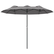 Ombrellone Doppio 285x147x227 cm Inclinabile a 45° con Prese d'Aria in Acciaio e Poliestere Grigio