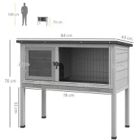 Conigliera Rialzata in Legno da Esterni con Tetto Apribile e Vassoio Estraibile, 84x43x70cm, Grigio