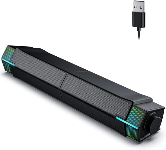 Computer Parlanti Bluetooth - Soundbar per PC e Monitor - Alimentato da USB cavo - Eccellente stereofonia - Con illuminazione RGB a sfarfallio - Utilizzabile singolo o in coppia