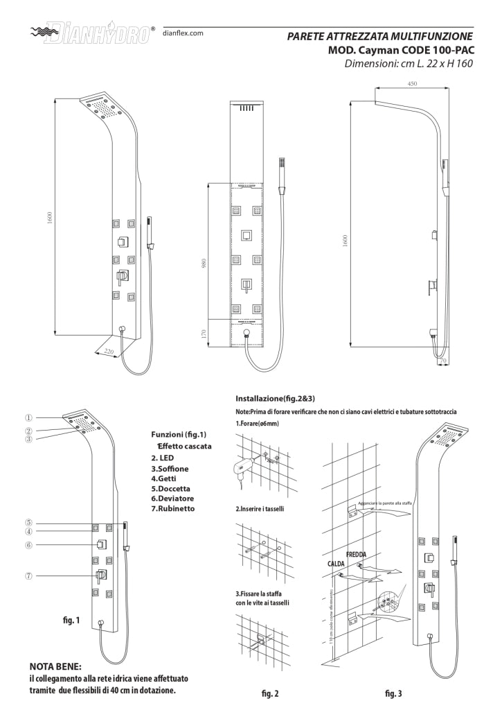 PARETE ATTREZZATA MULTIFUNZIONE MOD. CAYMAN- Acciaio inox lucidato- DH- pezzi 1