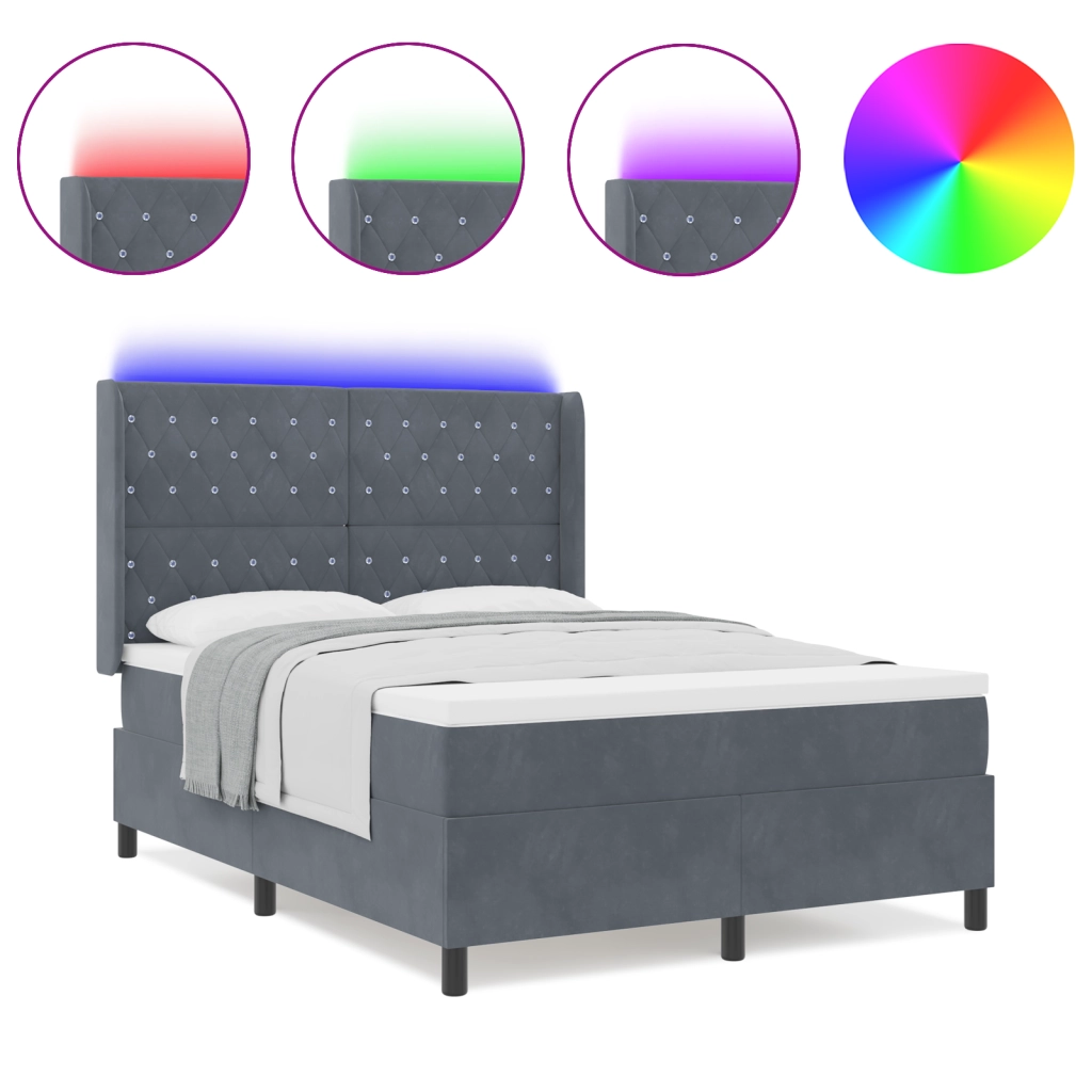 Letto Box Spring con Materasso e LED Grigio Scuro 160x200 cm Velluto