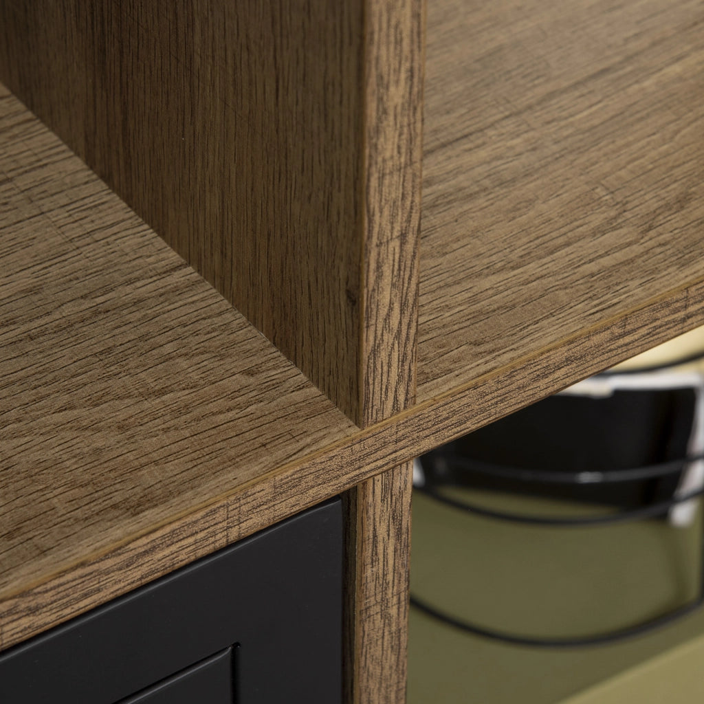 Libreria Design Industriale ¨C zephmum ¨C 3 Ripiani, 3 Cassetti, Legno, Metallo Nero