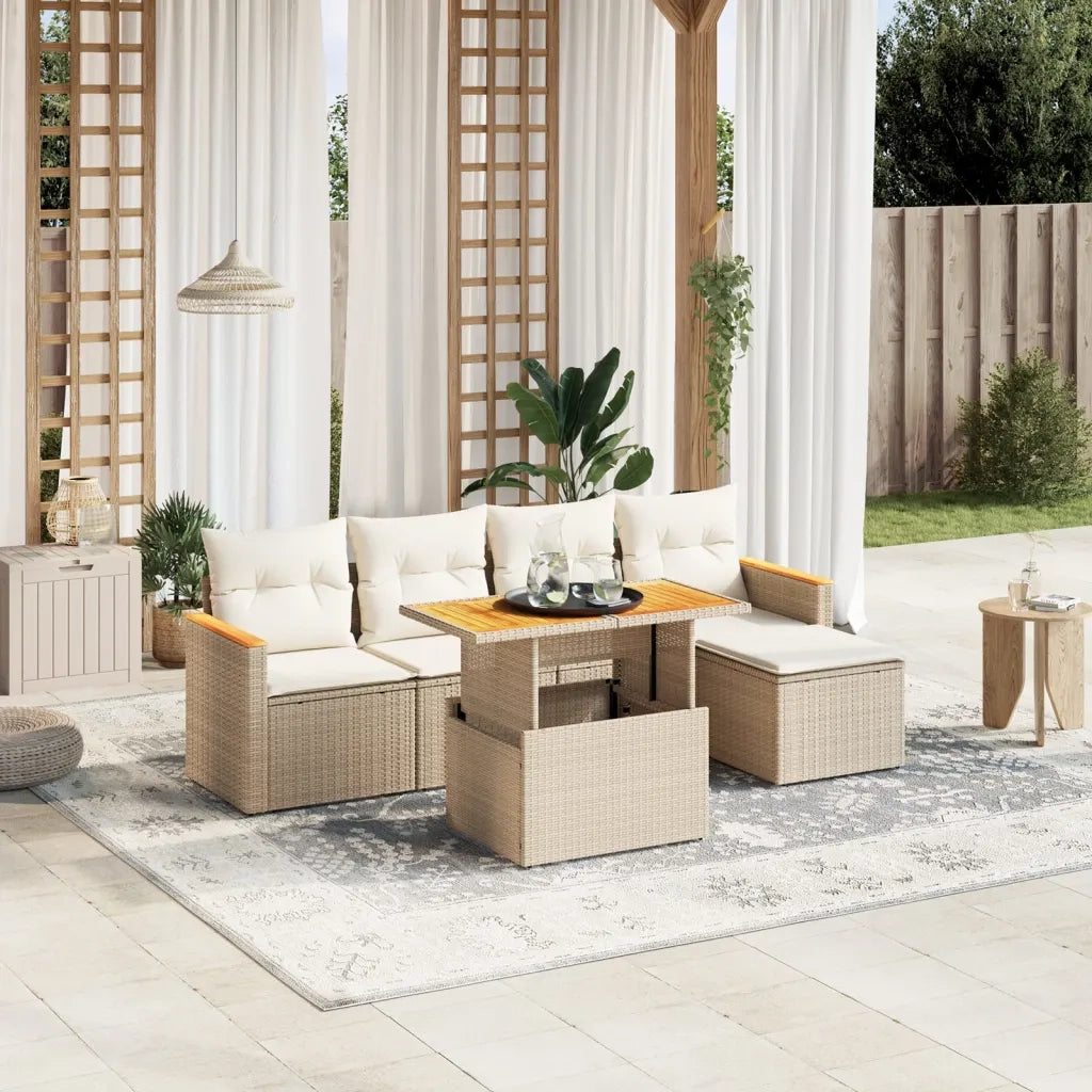 Set Divano da Giardino 6 pz con Cuscini Beige in Polyrattan