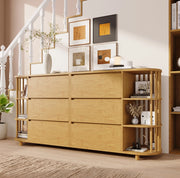 Credenza 160x40x75 cm con 6 cassetti e ripiani laterali in MDF e bambù; naturale