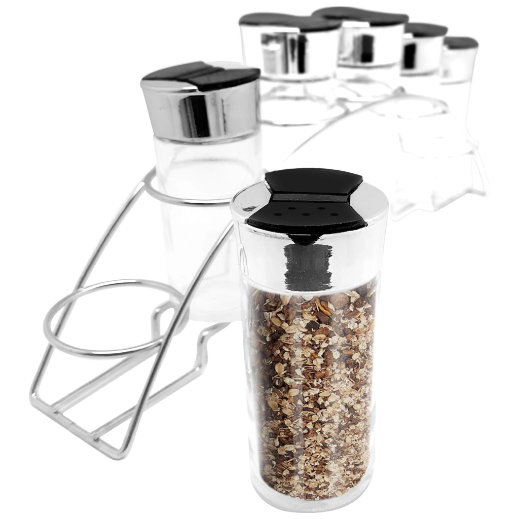 Set 6 Barattoli 90ml con Supporto Inox per Spezie Nero / Argento Cheffinger