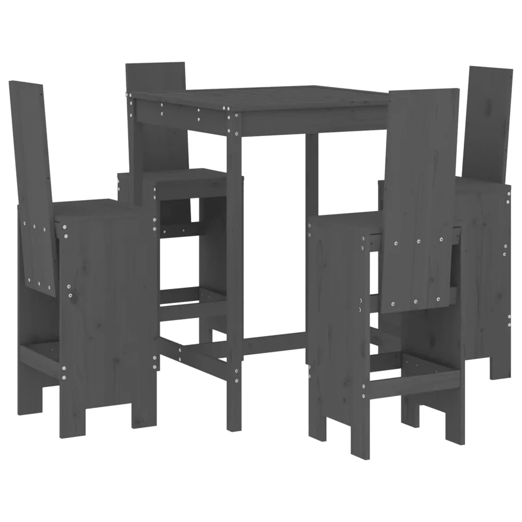 Set Bar da Giardino 5 pz Grigio in Legno Massello di Pino 3157771