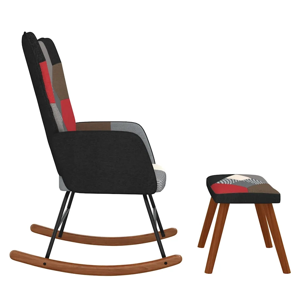 Sedia a Dondolo con Poggiapiedi in Tessuto Patchwork 328204