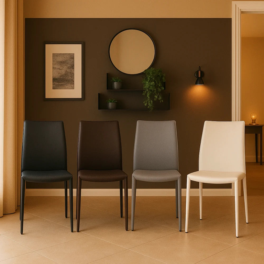 Set di 4 sedie da pranzo imbottite in similcuoio cioccolato Luma con struttura in metallo facili da pulire | Duzzle