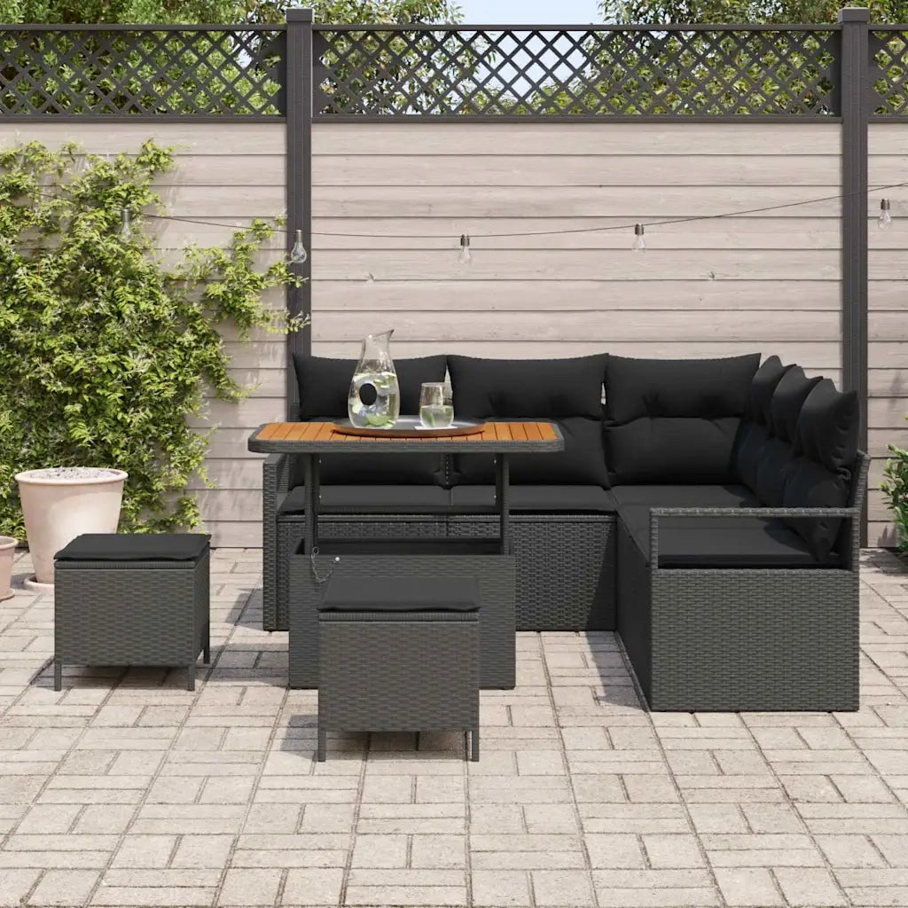 Set Divano da Giardino con cuscino con archiviazione 8 pcs Nero