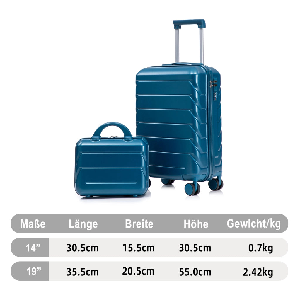 Set di valigie rigide in ABS con ruote piroettanti a 360° e vanity case rimovibile blu scuro