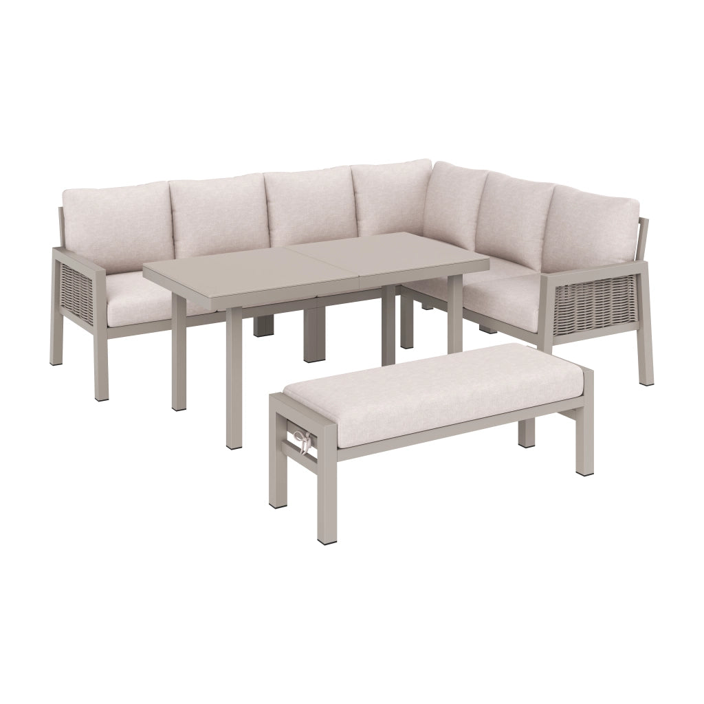 Set da Giardino 8 Posti con Tavolo e Divano ¨C MINIMAL ¨C Polyrattan PE, Piano in Vetro, Khaki