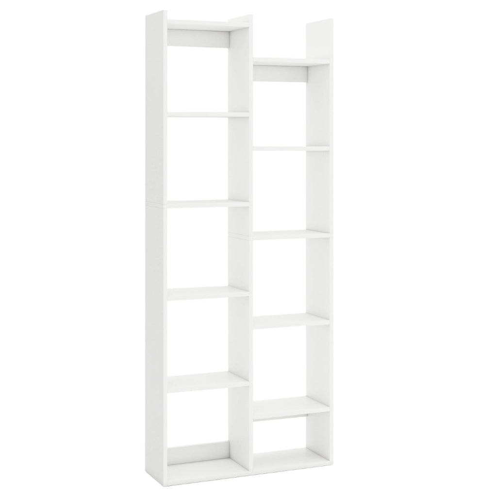 Libreria con kit anti-ribaltamento di stoccaggio a forma di albero-Libreria per casa e ufficio a 12 ripiani Bianco