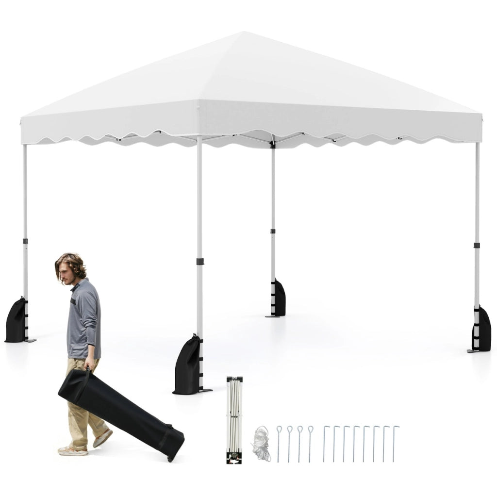 Tenda a baldacchino pop-up 3 x 3 M per feste per feste eventi commerciali, Rifugio da patio pieghevole con borsa con ruote Bianco