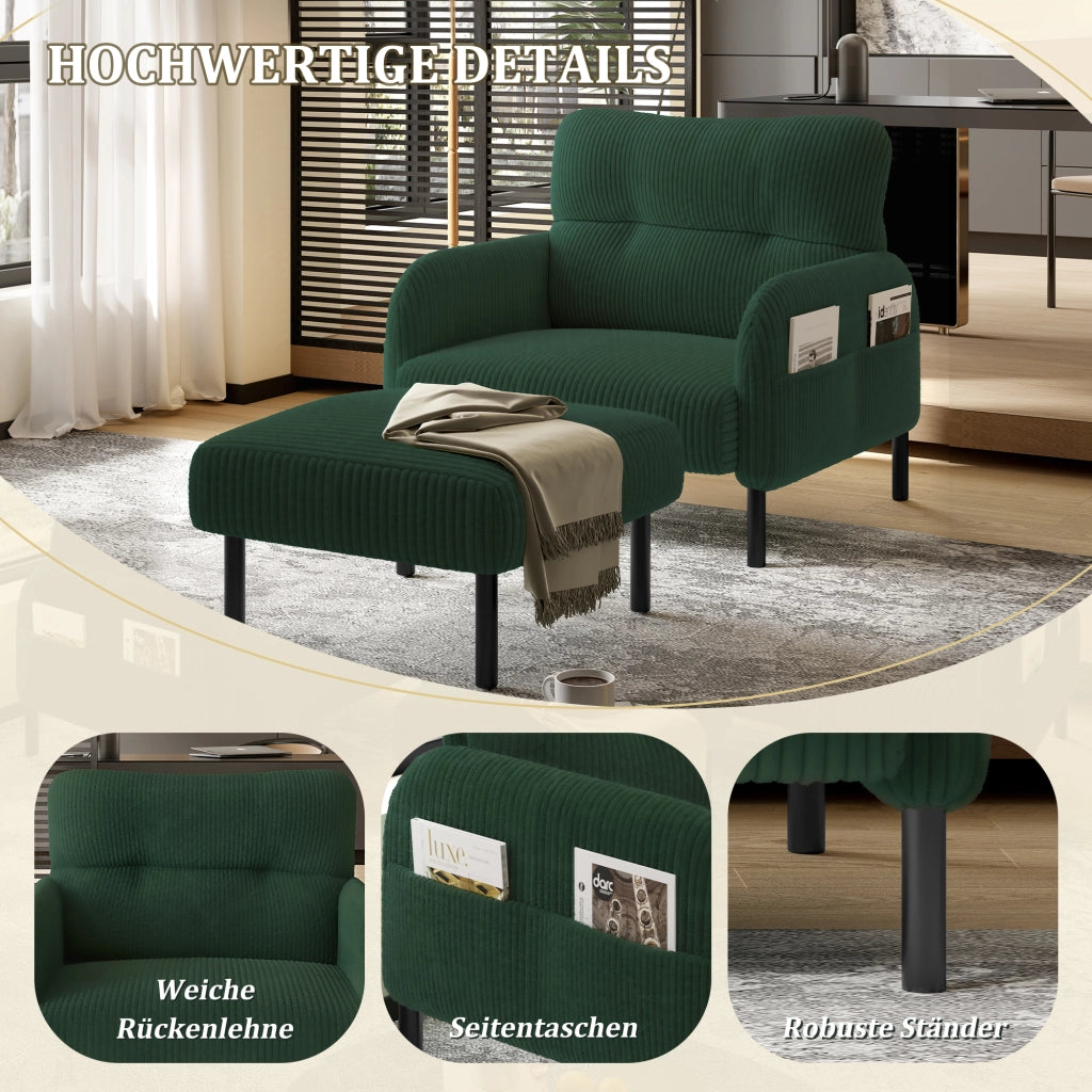 POLTRONA in corduroy Verde Smeraldo 67x75x79 cm