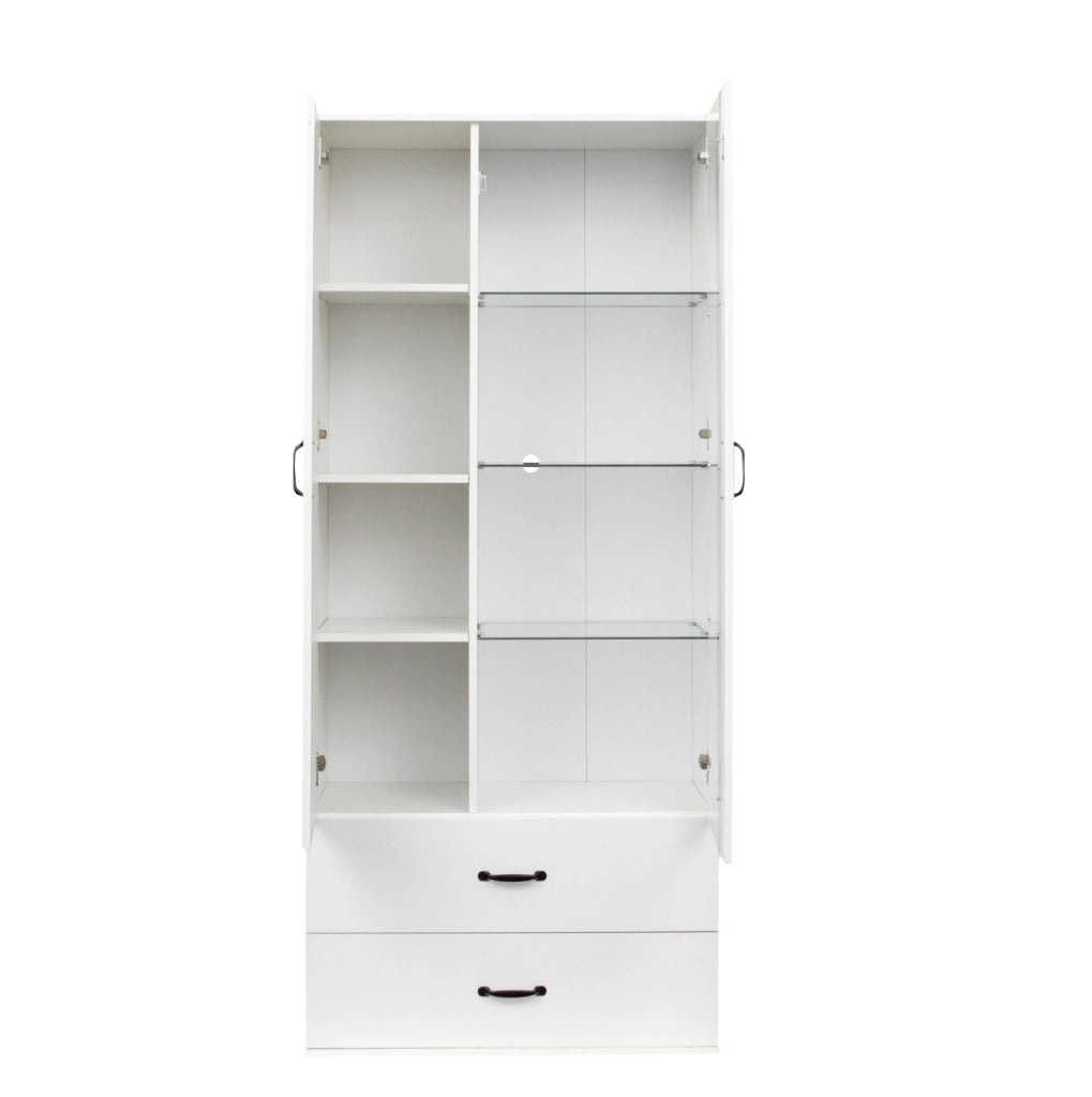 Vetrina alta moderna bianca 59;5x35x182 cm con LED Bluetooth; 2 porte e 5 vani
