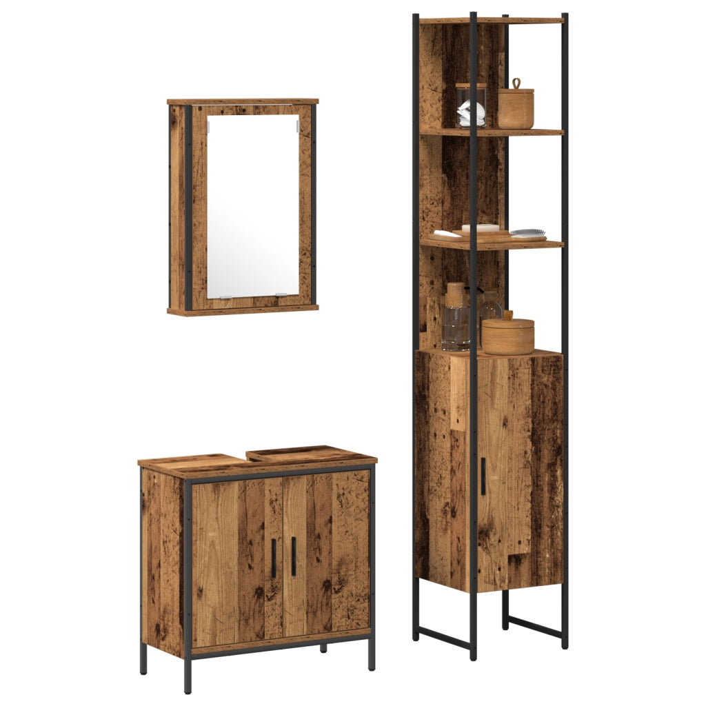 Set Mobili Bagno 3 Pezzi Legno Vecchio Ingegnato