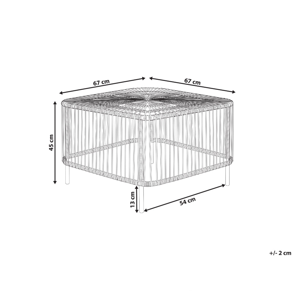 Tavolino in rattan nero naturale fatto a mano resistente ai raggi UV 67 x 67 cm stile boho interno ed esterno