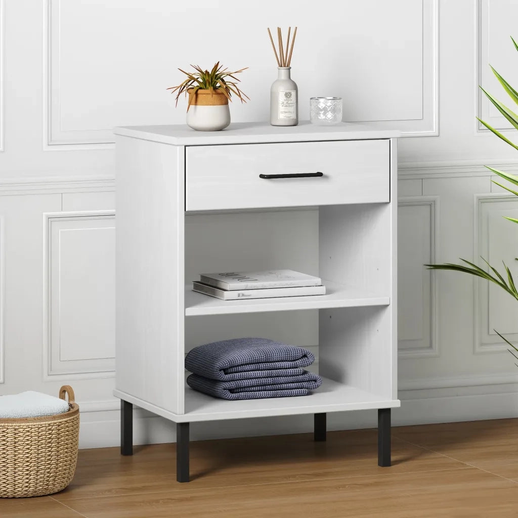 Mobile Consolle | Tavolo d'Ingresso Gambe Metallo Bianco Legno Massello Pino OSLO