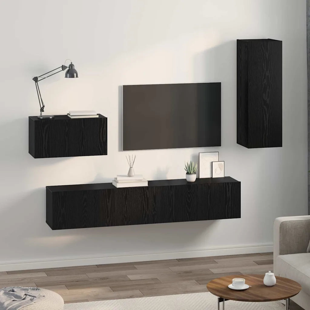 Mobile TV da Parete 4 pcs Rovere Nero Legno multistrato 3393466