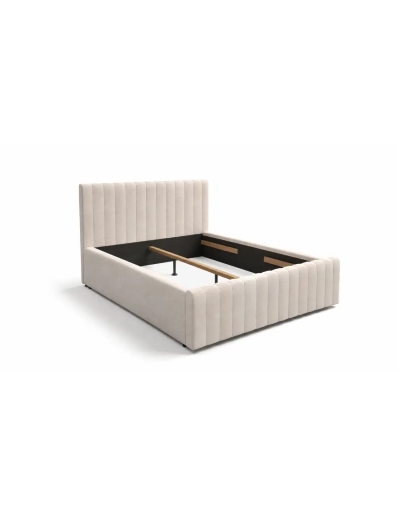 Letto matrimoniale ELORIA 180x200 in tessuto bouclé beige con testiera capitonnata