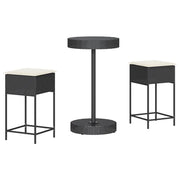 Set Bar da Giardino 3 pz | Set Salotto da Giardino con Cuscini in Polyrattan Nero