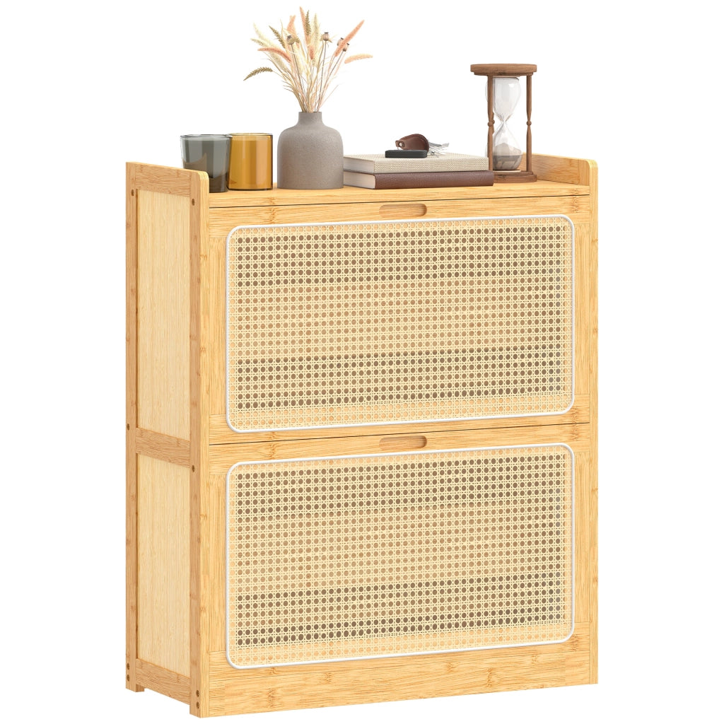 Cassa per Scarpe in Bamb¨´ con 2 Cassetti ¨C Zephmum ¨C 69x29x83 cm Naturale