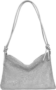 Borsa Donna con Cinturino Regolabile, Borsa a Tracolla con Fisso con Rallini, Borsa per Promozione, Matrimonio, Festa, Banchetto (Argento)