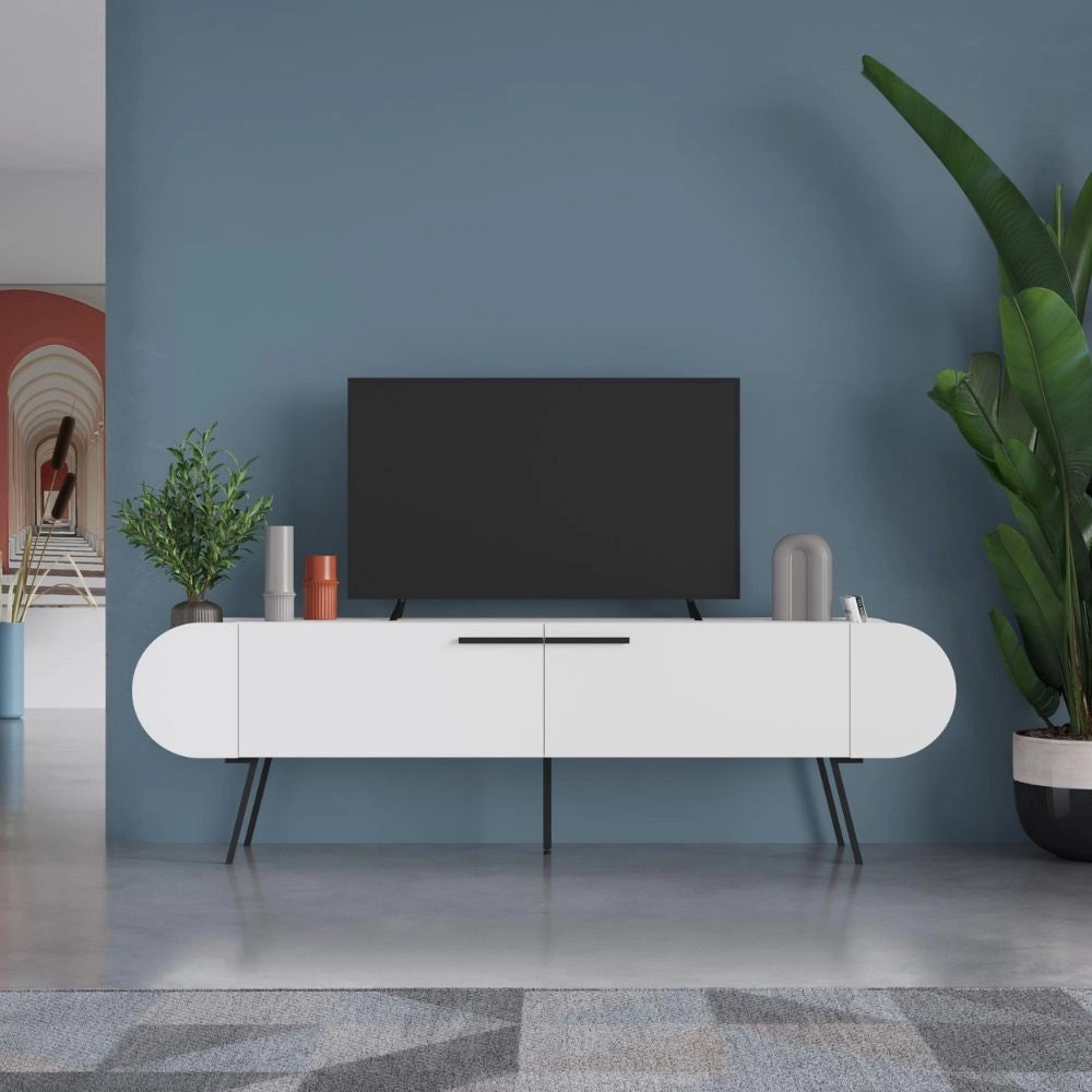 Mobile porta tv capsule con due ante a ribalta e ripiani laterali colore bianco 195 cm