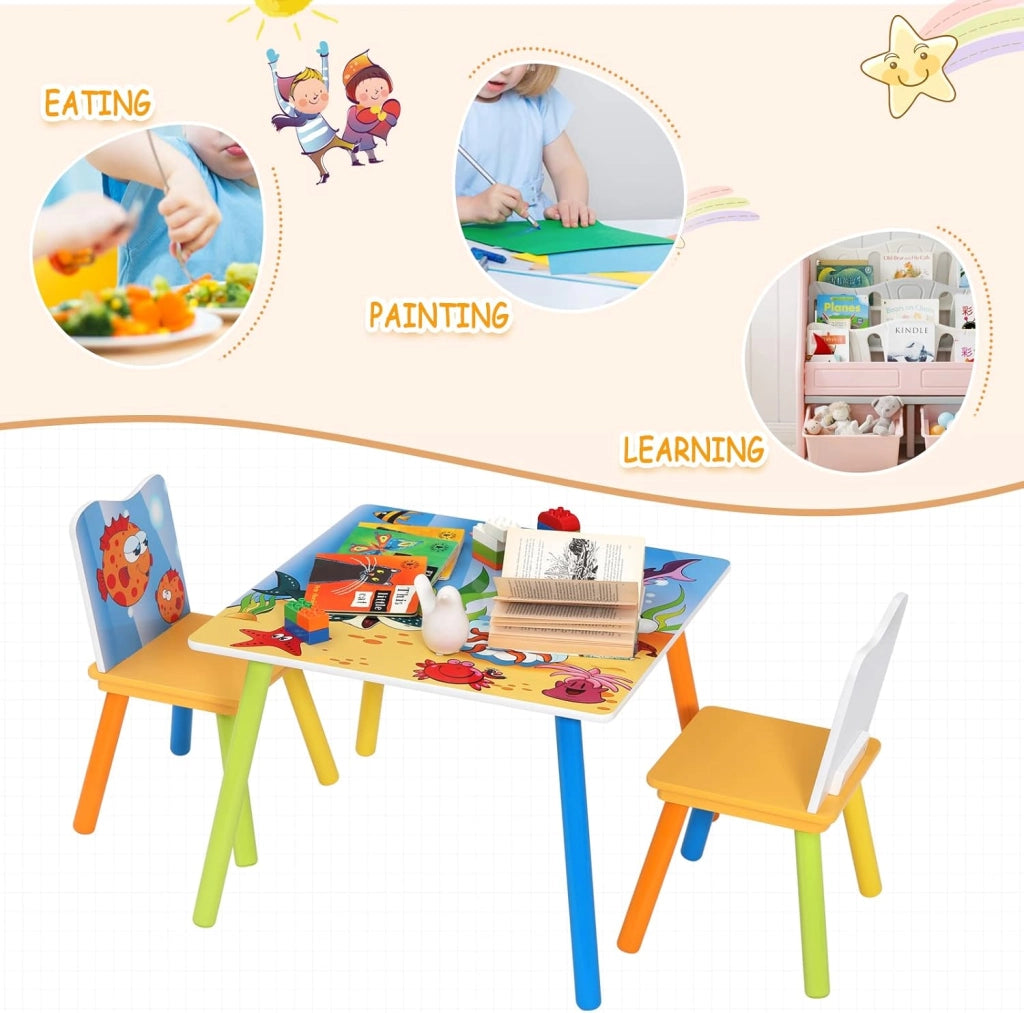 Set Mobili Tavolo e Sedie per Bambini Tavolino con 2 Sgabelli Soggiorno Design Oceano in Legno