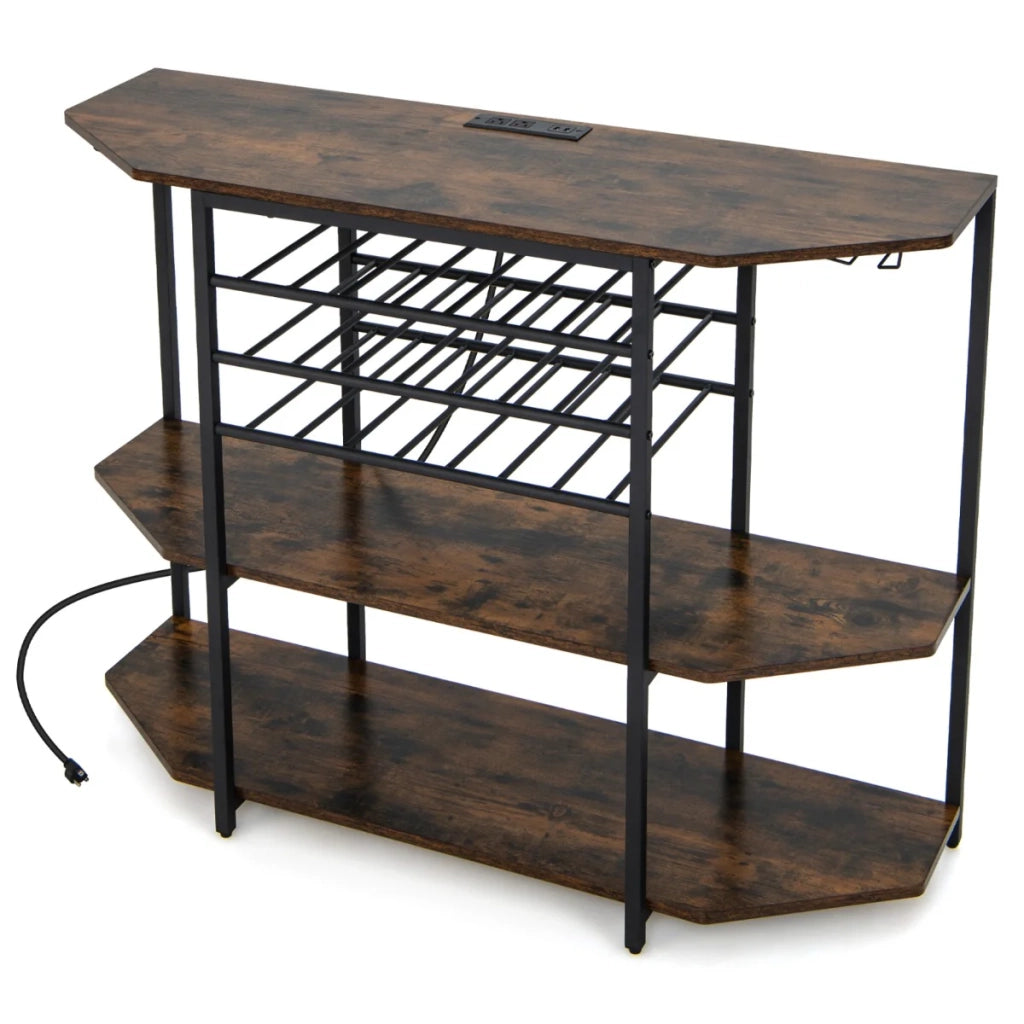 Portabottiglie a 3 ripiani 120 x 40 x 92 cm con stazione di ricarica integrata stile industriale legno marrone 20_0011045
