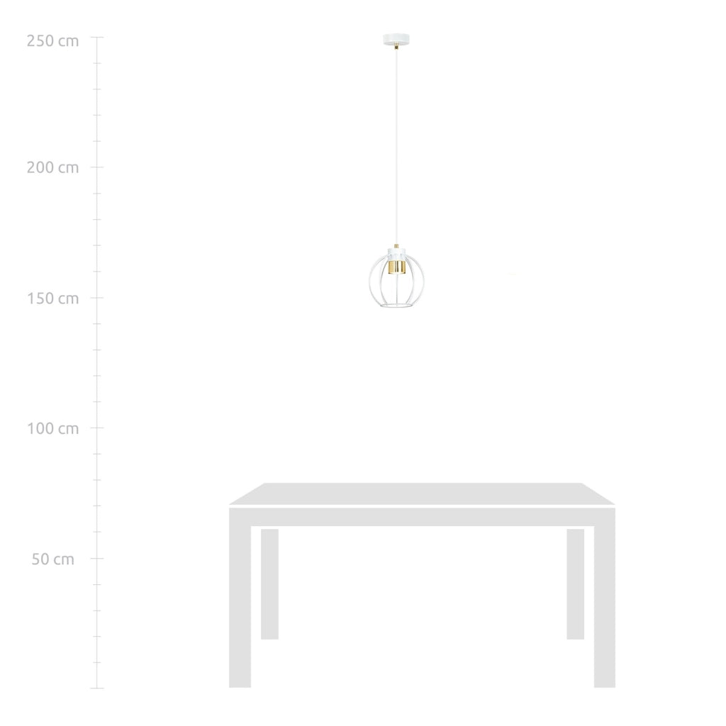 Sospensione Minimal Orfeo 1 Luce In Acciaio Bianco A Gabbia Con Oro