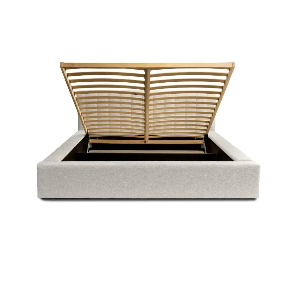 Lit coffre CERVIN – Tessuto bouclé Sabbia nuvolosa – 160x200 cm – Rete sollevabile – Design contemporaneo