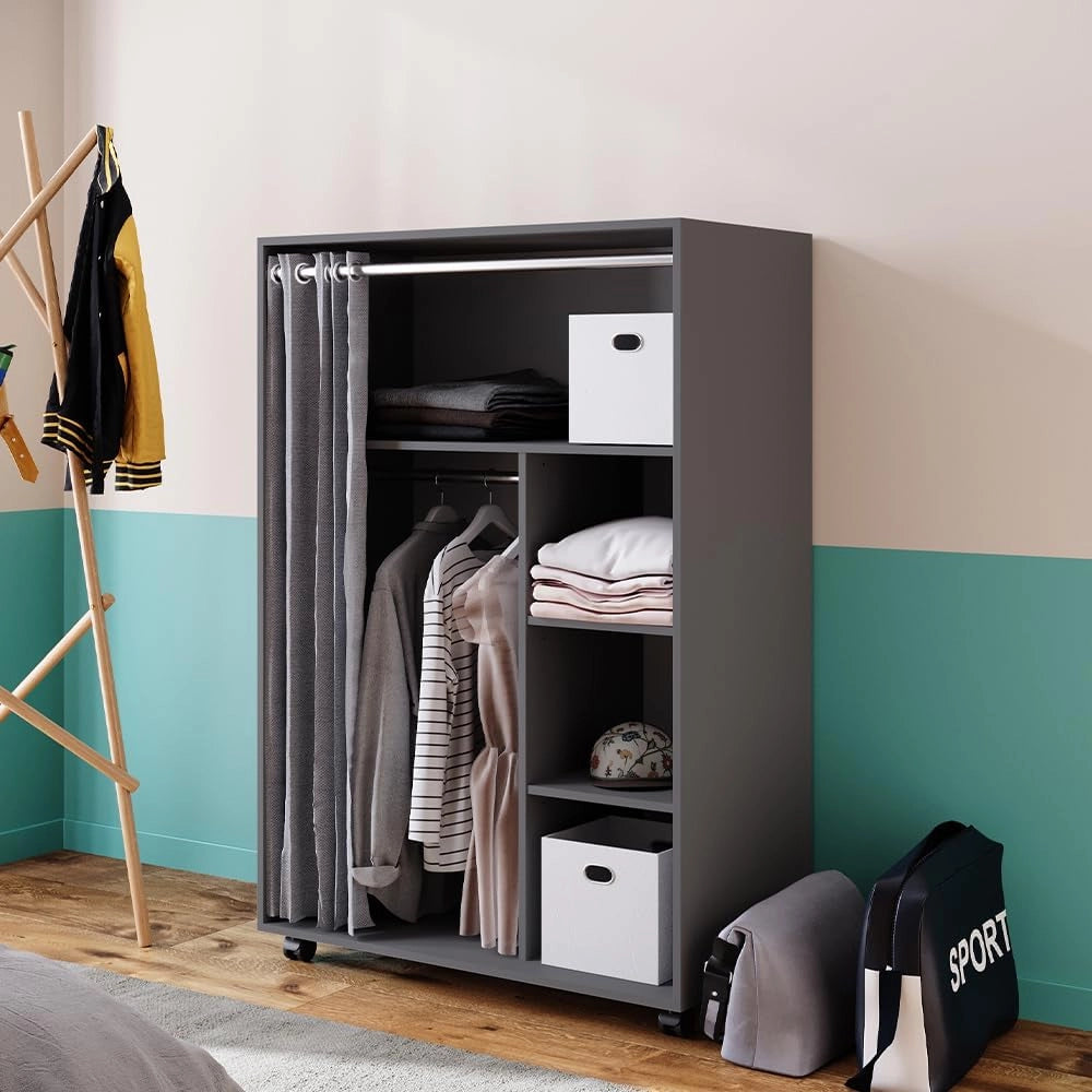 Armadio multifunzione Doros, Grigio, 100 x 146.6 cm Con rulli, con ruote per un posizionamento flessibile nell'ambiente