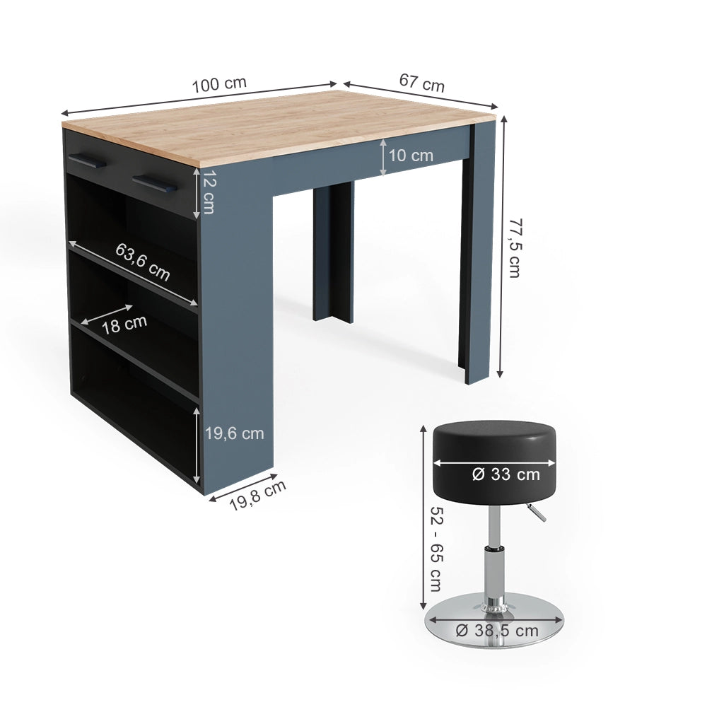 Vicco Set di tavoli da pranzo Antracite/quercia dorata 67 x 100 cm con 2 sgabelli