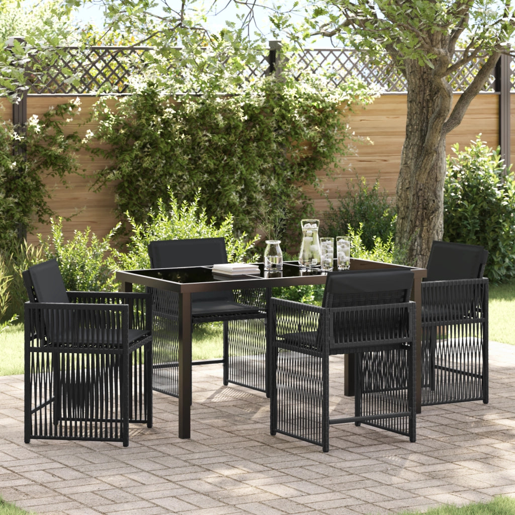 Set da Pranzo da Giardino 5 Pezzi con Cuscini Nero Polyrattan