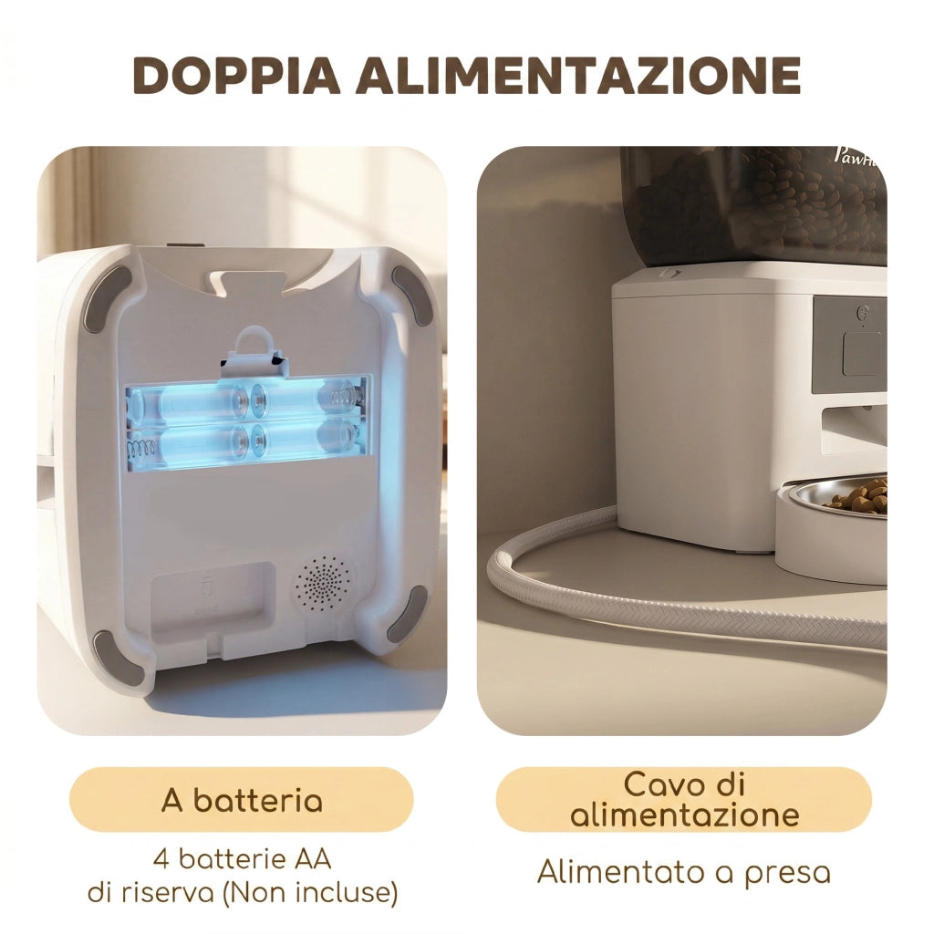 Distributore Automatico Cibo Gatti 4L WiFi 2.4G App Controllo con Registratore 10s Ciotola Bianco