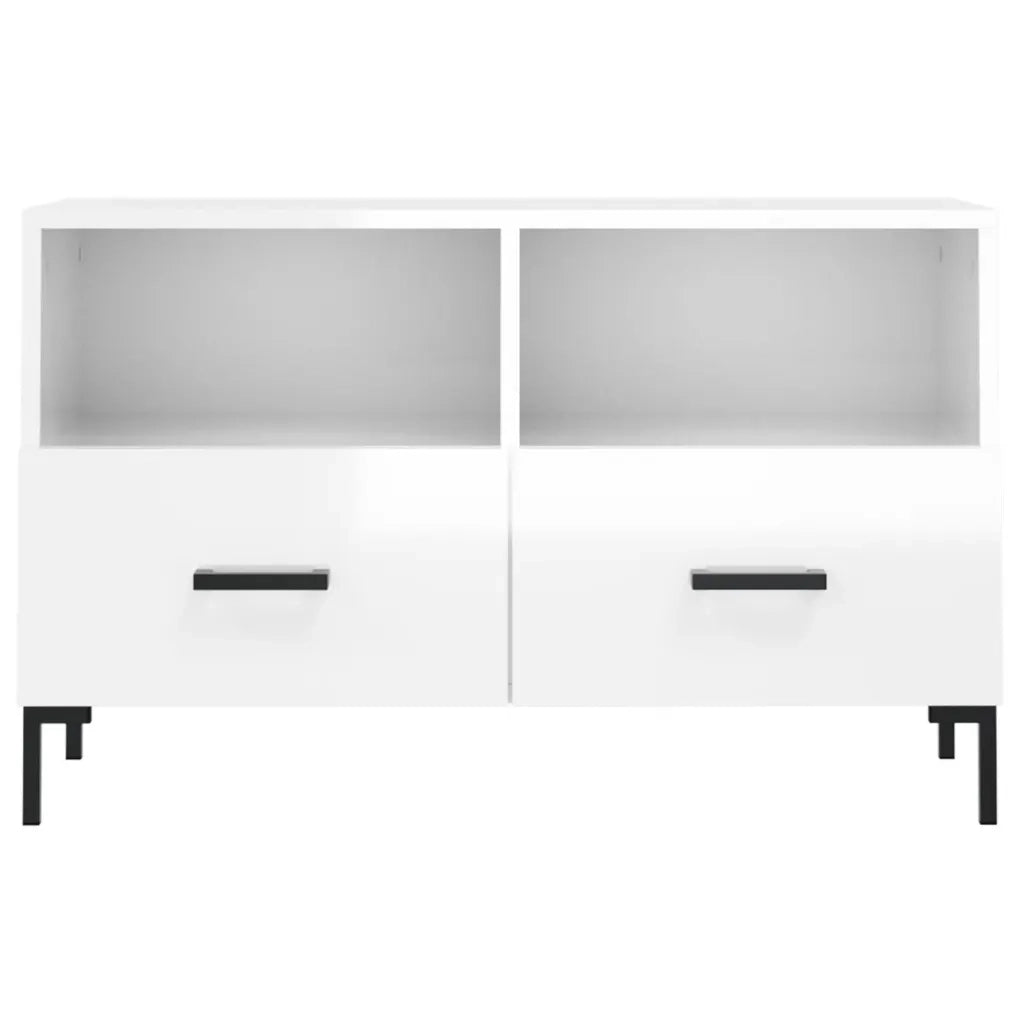Mobile Porta TV Bianco Lucido 80x36x50 cm in Legno Multistrato 828974