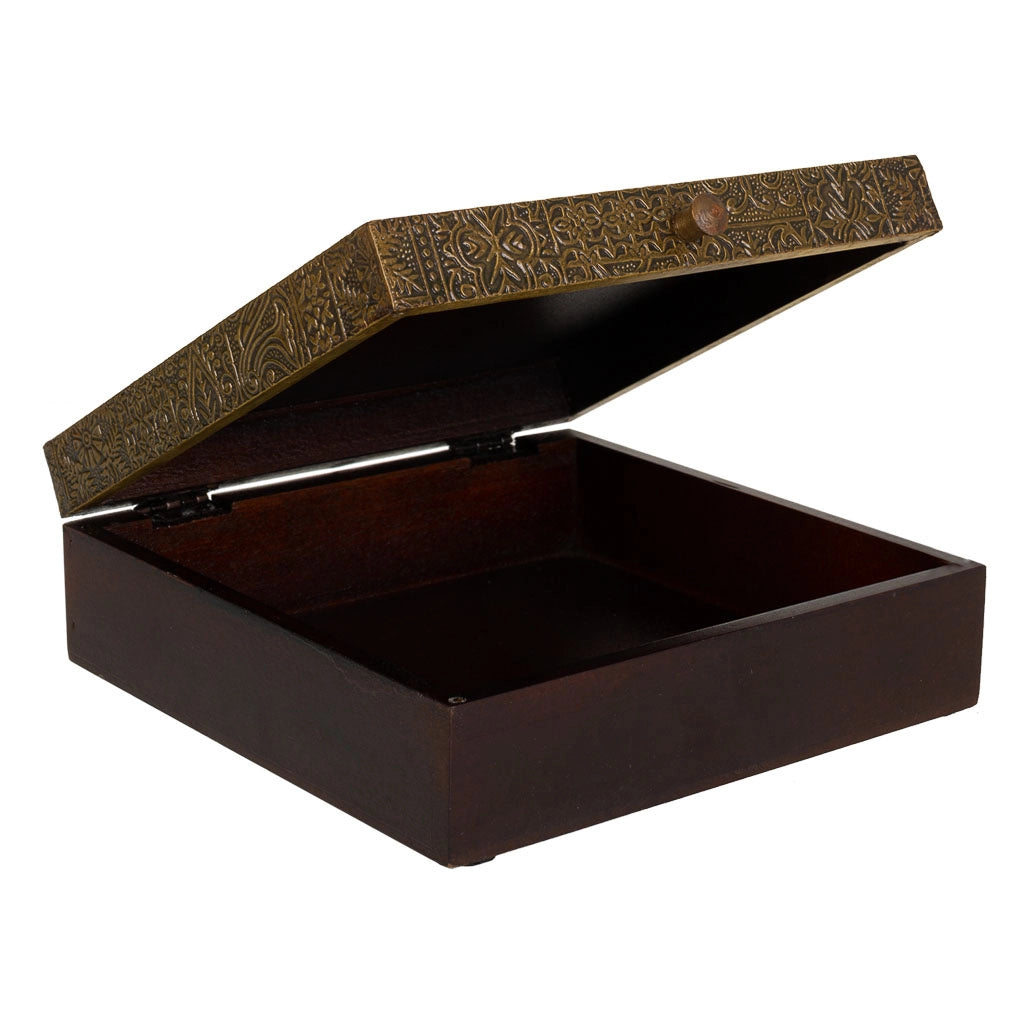 Portagioie in legno e metallo marrone 20x20x7,5h