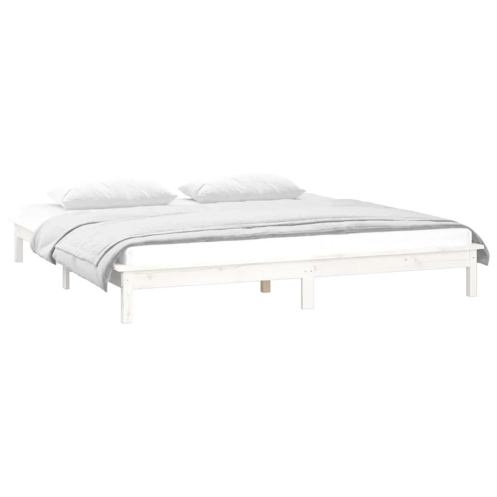 Giroletto LED-Struttura Letto con LED Bianco 135x190 cm Double in Legno Massello 299984