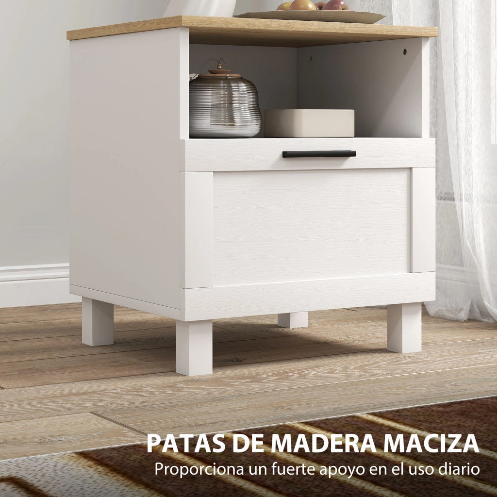 Comodino con cassetto e vano aperto ¨C Xylo ¨C Bianco legno 45x38x50 cm