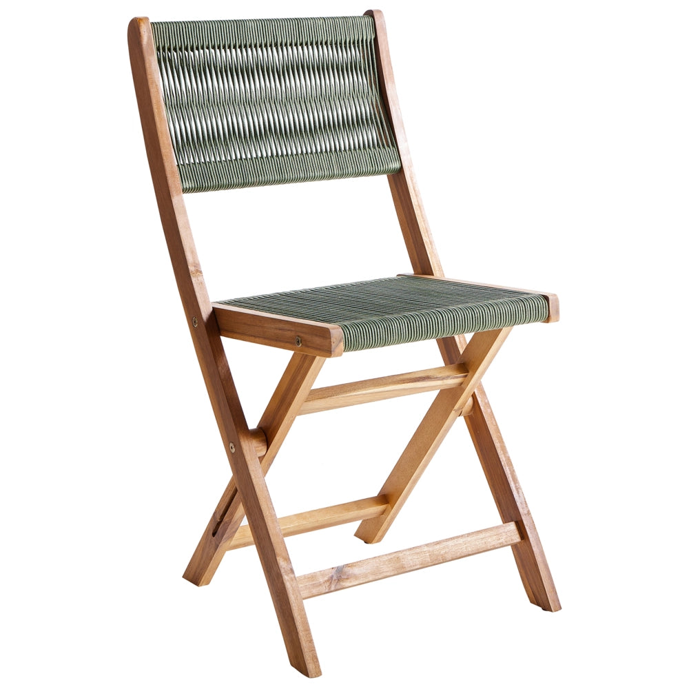 Set di 2 sedie da giardino pieghevoli in legno di acacia con schienale in corda verde stile classico tradizionale