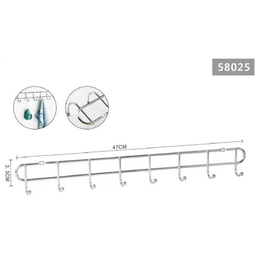 Trade Shop - Appendiabiti Attaccapanni A Parete A 8 Posti Ganci 47x3,5cm Bagno Cucina 58025 -