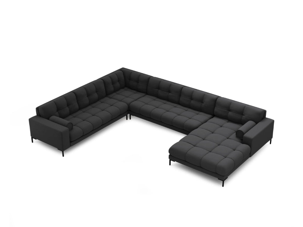 Cosmopolitan Design - Divano panoramico sinistro "Bali" 7 posti in tessuto strutturato grigio scuro 