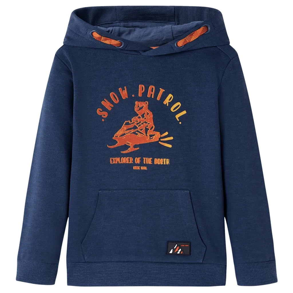 Felpa da Bambino con Cappuccio Blu Marino MÃ©lange e Arancione 104