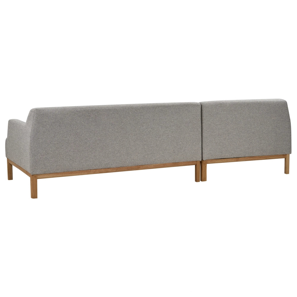 Divano angolare a destra Tessuto poliestere grigio Gambe di legno Soggiorno elegante