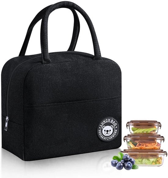 Tas termica per picnic, tazza portatile per il lavoro, scuola, viaggio, ufficio e picnic (nero)