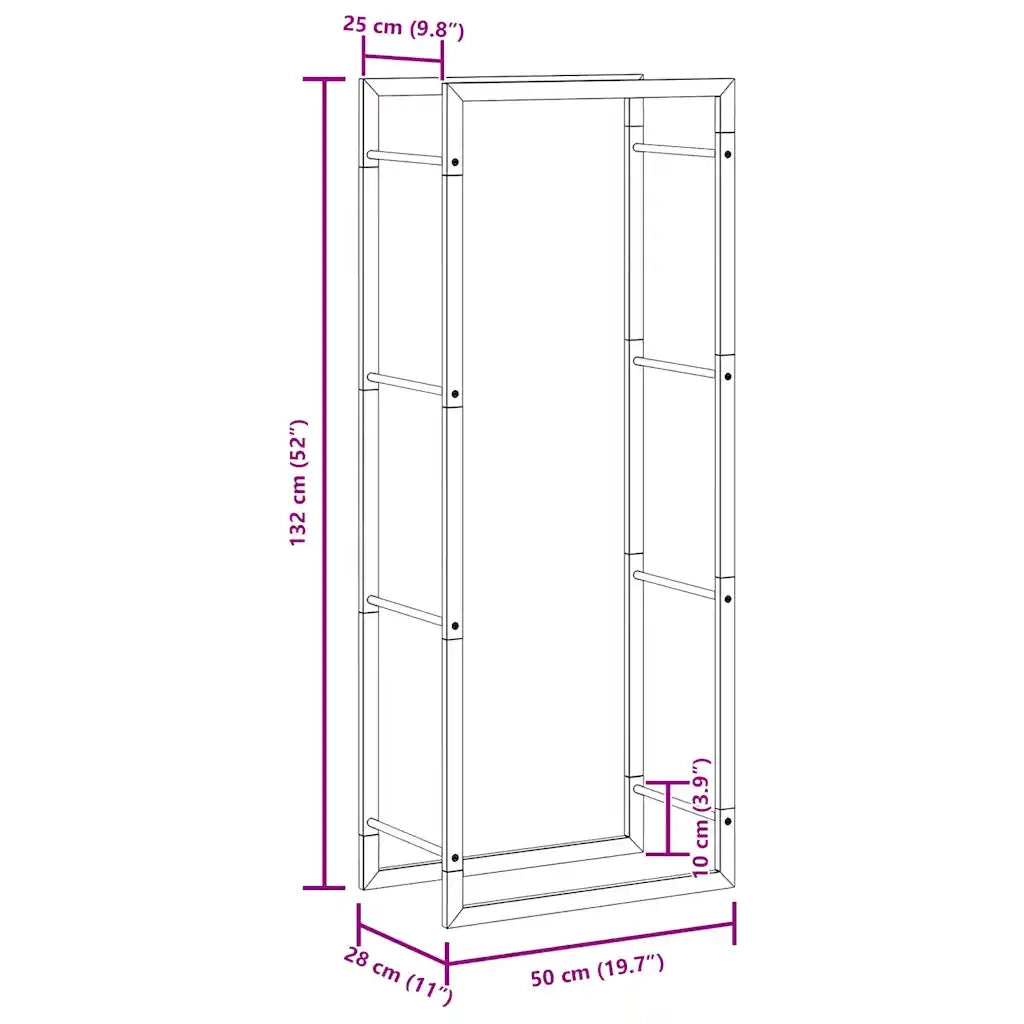 Portalegna Nero Opaco 50x28x132 cm in Acciaio 350306